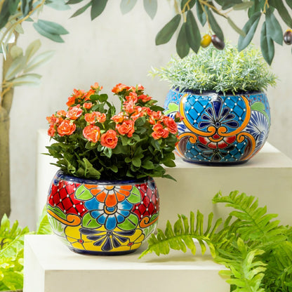 Set of 2 Mexican Talavera Baul Planters | Plow & Hearth