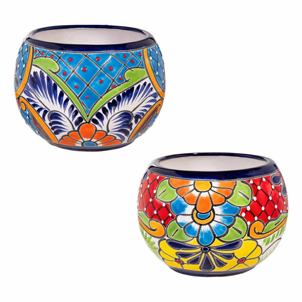 Set of 2 Mexican Talavera Baul Planters | Plow & Hearth