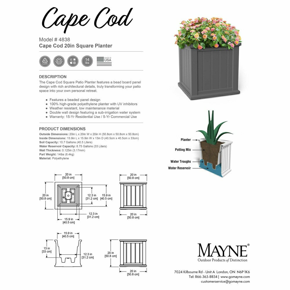 Lexington Self-Watering Planter, 20" sq. | Plow & Hearth