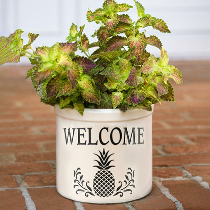 Pineapple Welcome Stoneware Crock | Plow & Hearth