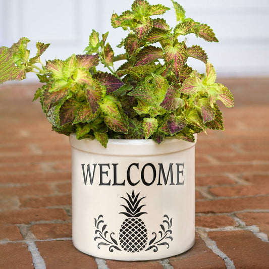 Pineapple Welcome Stoneware Crock | Plow & Hearth