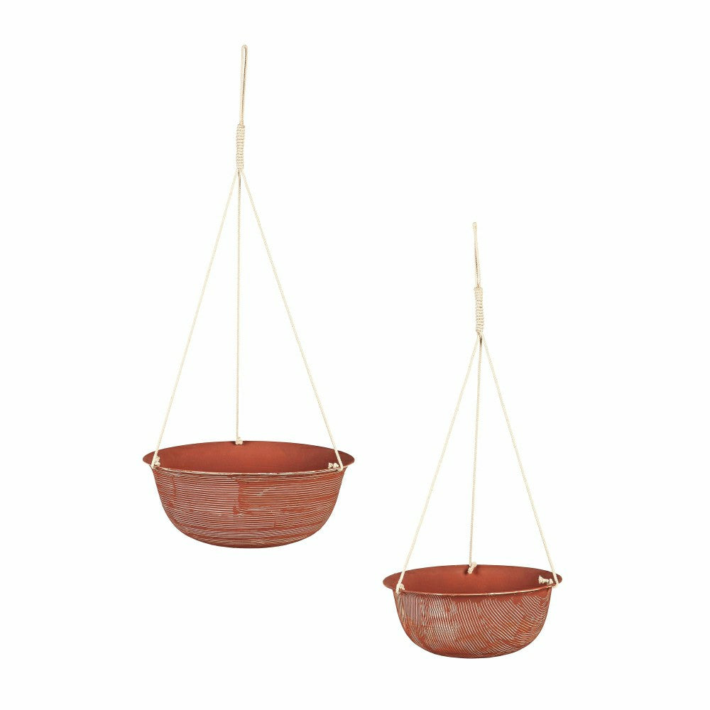 Indoor/Outdoor Metal Hanging Planters with Terra Cotta Finish, Set of  | Plow & Hearth
