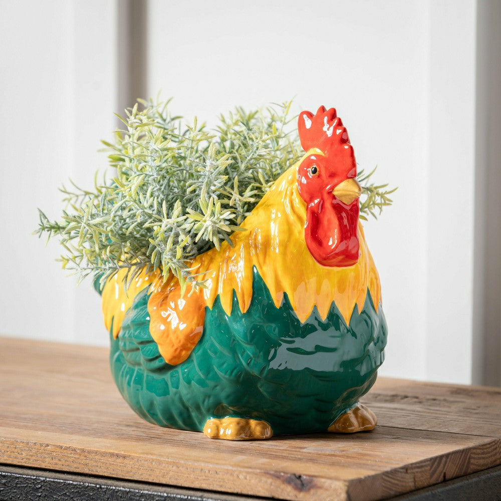 Petal & Plow Planter, Ceramic, Colorful Rooster | Plow & Hearth