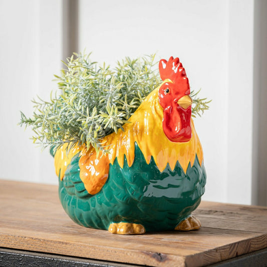 Petal & Plow Planter, Ceramic, Colorful Rooster | Plow & Hearth