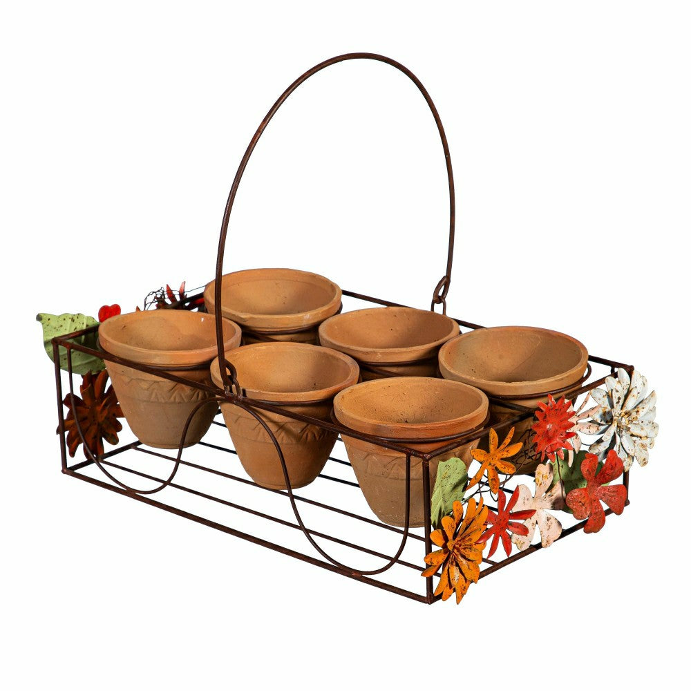 What She Shed Planters, Metal Stand with Terracotta Planters, Floral D | Plow & Hearth