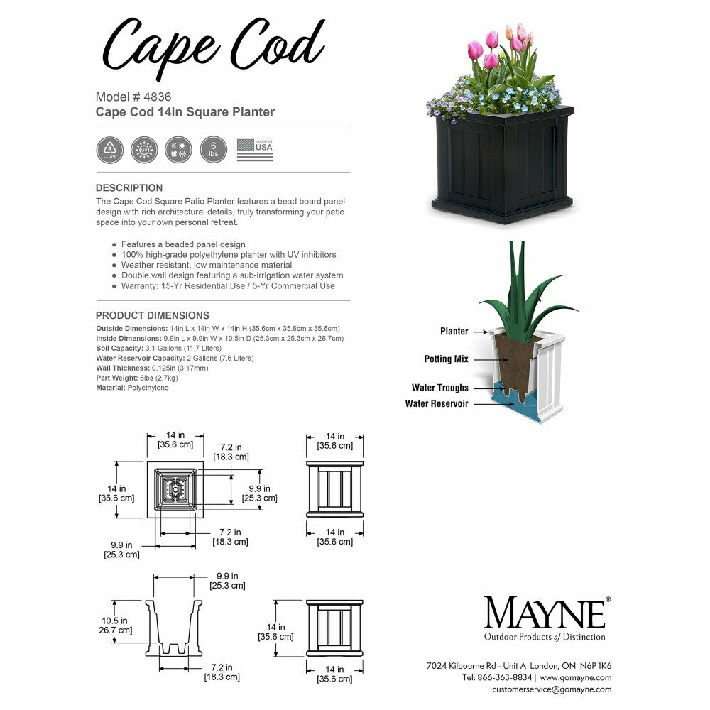 Lexington Self-Watering Planter, 14" sq. | Plow & Hearth