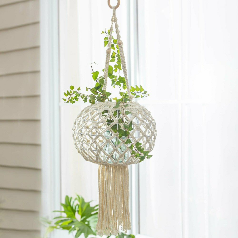 Macrame Large Hanging Globe Plant Cover, Natural | Plow & Hearth