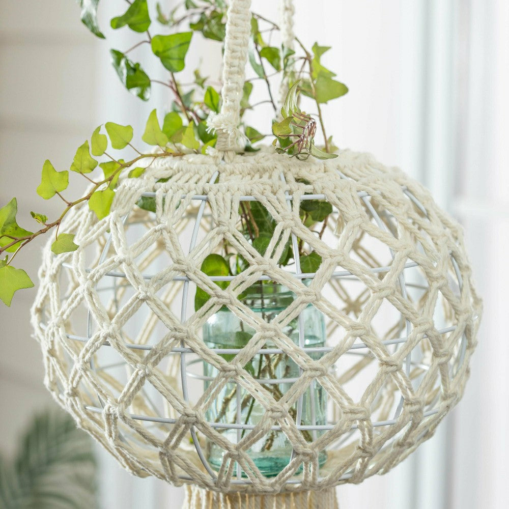 Macrame Large Hanging Globe Plant Cover, Natural | Plow & Hearth