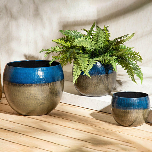 Indoor/Outdoor Two-Tone Round Planters, Set of 3 | Plow & Hearth
