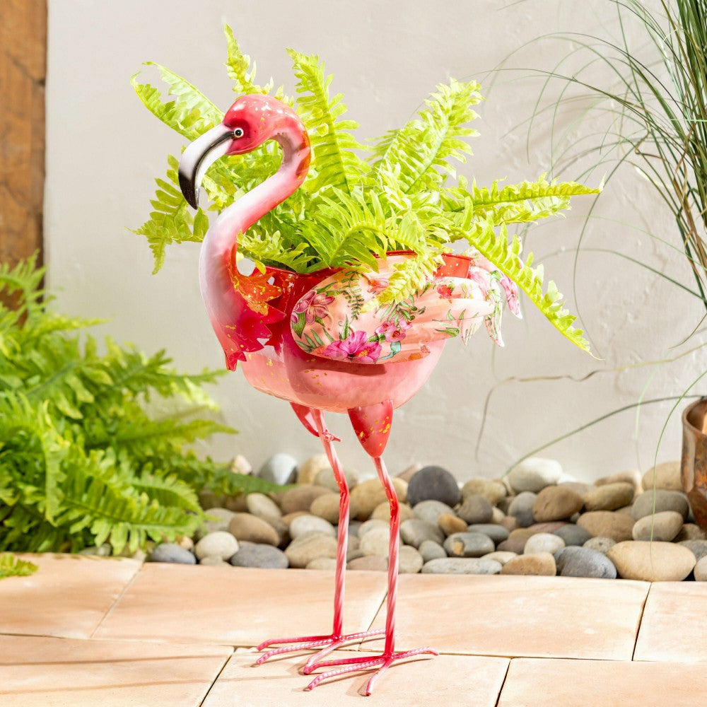 Palm Beach Planter, Metal Floral Flamingo | Plow & Hearth