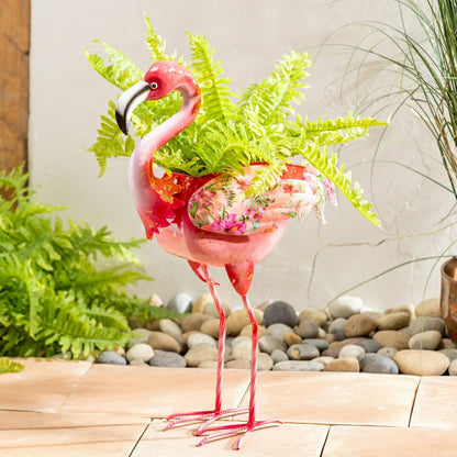 Palm Beach Planter, Metal Floral Flamingo | Plow & Hearth