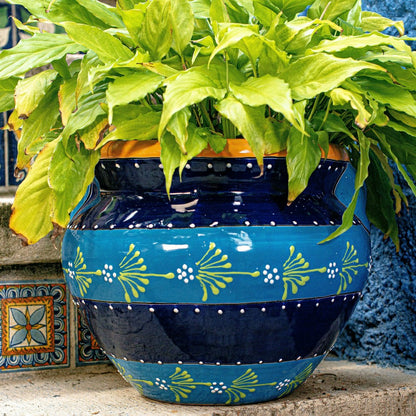 12" Striped Blue Talavera Chata | Plow & Hearth