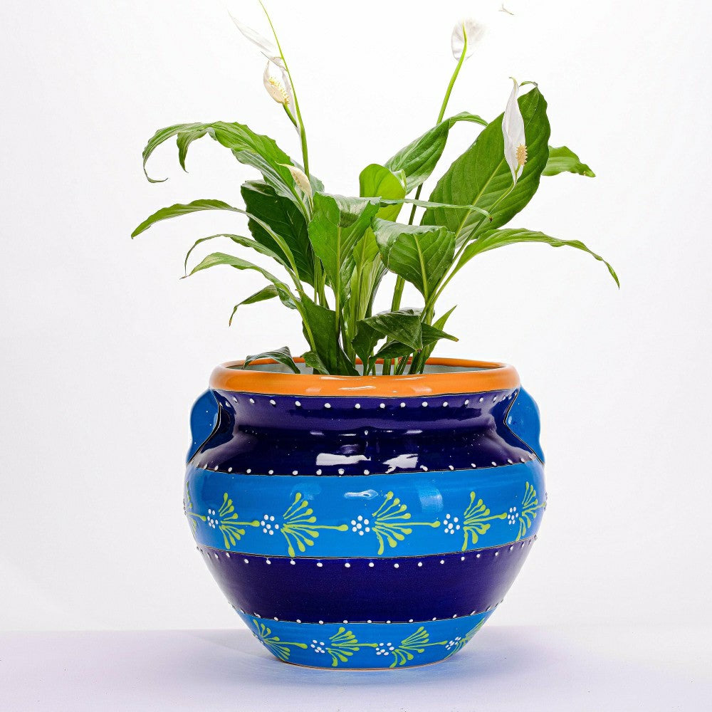 12" Striped Blue Talavera Chata | Plow & Hearth