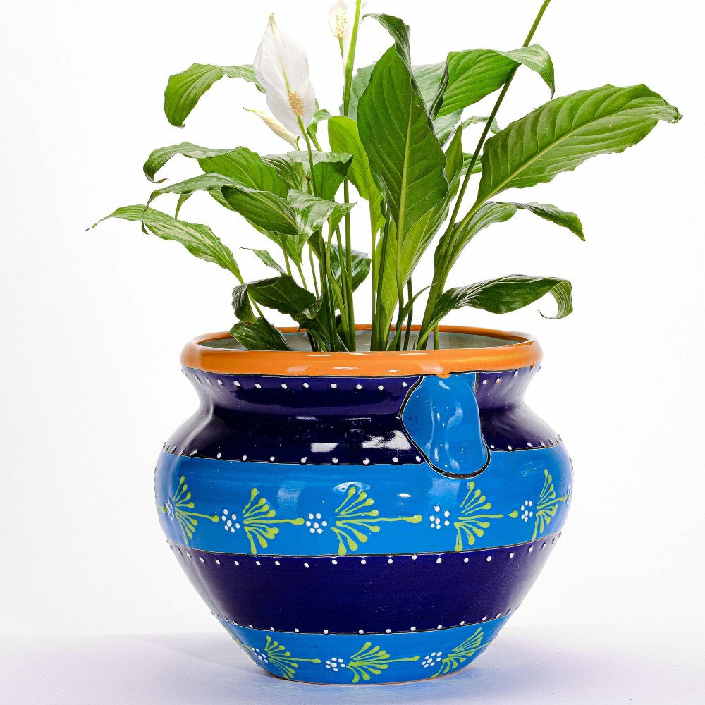 12" Striped Blue Talavera Chata | Plow & Hearth