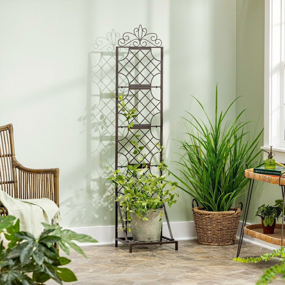 Grid Metal Lattice Trellis with Planter Stand | Plow & Hearth