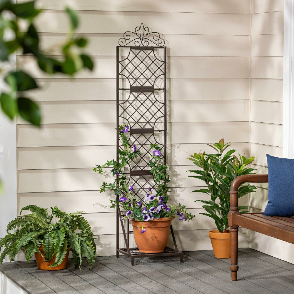 Grid Metal Lattice Trellis with Planter Stand | Plow & Hearth
