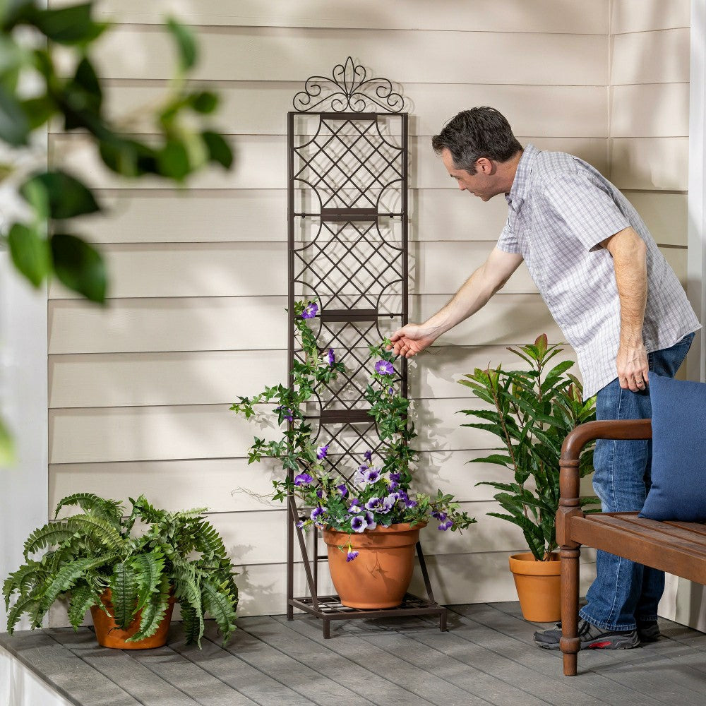 Grid Metal Lattice Trellis with Planter Stand | Plow & Hearth