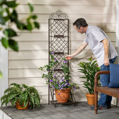 Grid Metal Lattice Trellis with Planter Stand | Plow & Hearth