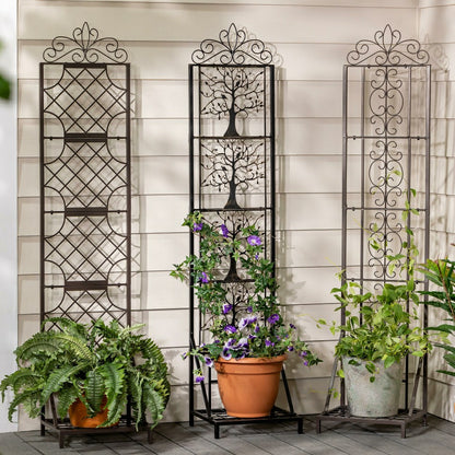 Grid Metal Lattice Trellis with Planter Stand | Plow & Hearth