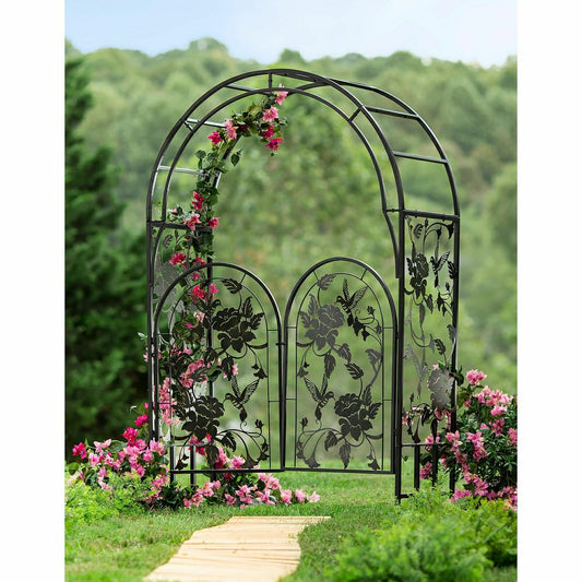 Metal Arched Hummingbird Garden Arbor with Gate | Plow & Hearth
