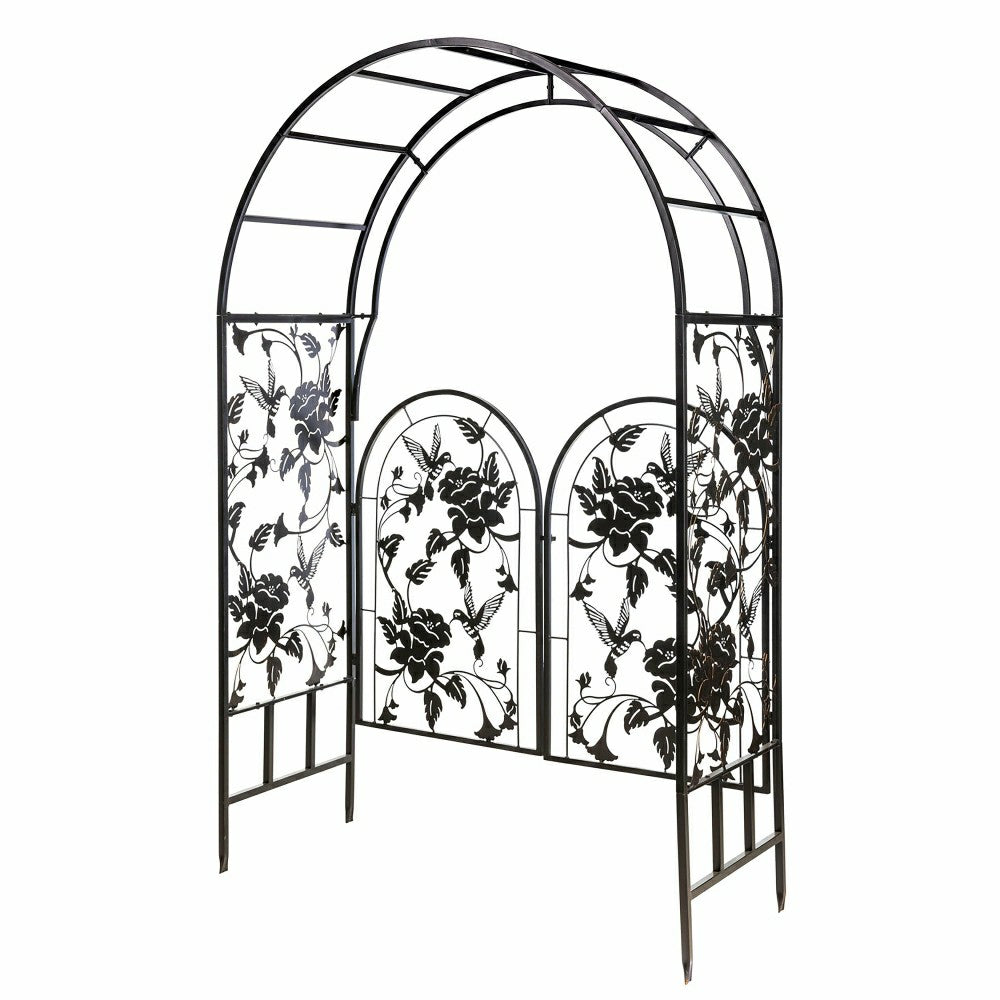 Metal Arched Hummingbird Garden Arbor with Gate | Plow & Hearth