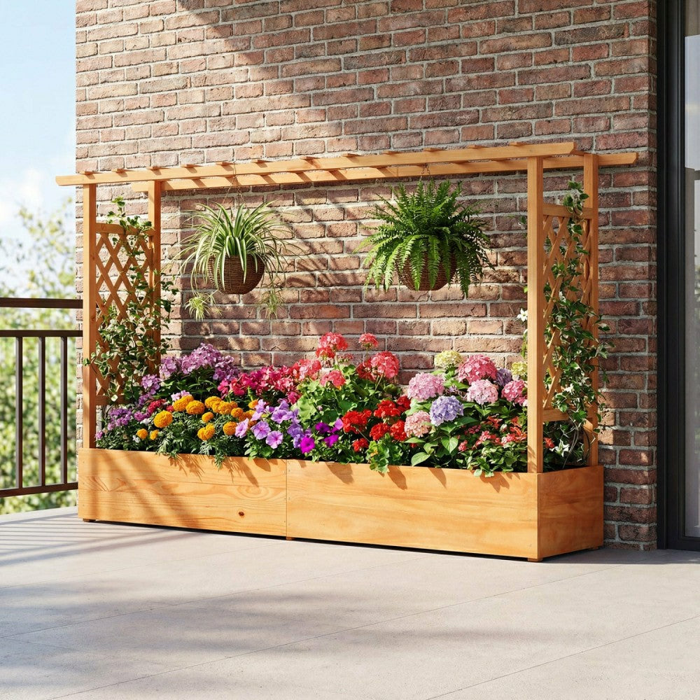 Raised Garden Bed Planter Box with Lattice Trellis | Plow & Hearth