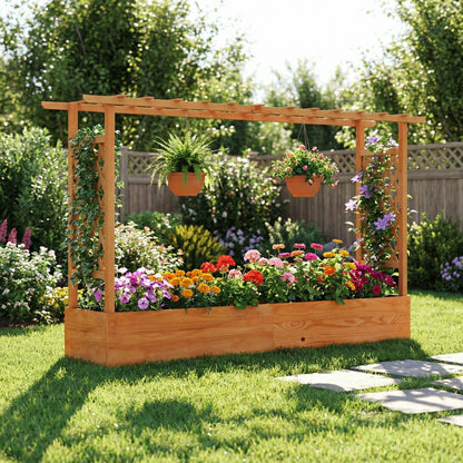 Raised Garden Bed Planter Box with Lattice Trellis | Plow & Hearth