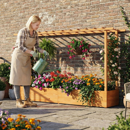 Raised Garden Bed Planter Box with Lattice Trellis | Plow & Hearth