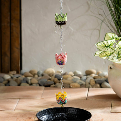 Tropical Oasis Rain Chain, Hand Painted Metal Basket, 96" | Plow & Hearth