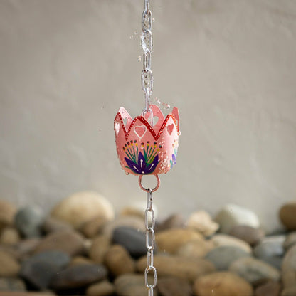 Tropical Oasis Rain Chain, Hand Painted Metal Basket, 96" | Plow & Hearth