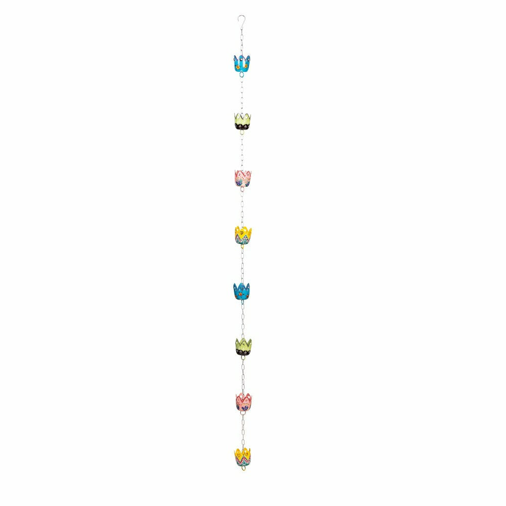 Tropical Oasis Rain Chain, Hand Painted Metal Basket, 96" | Plow & Hearth