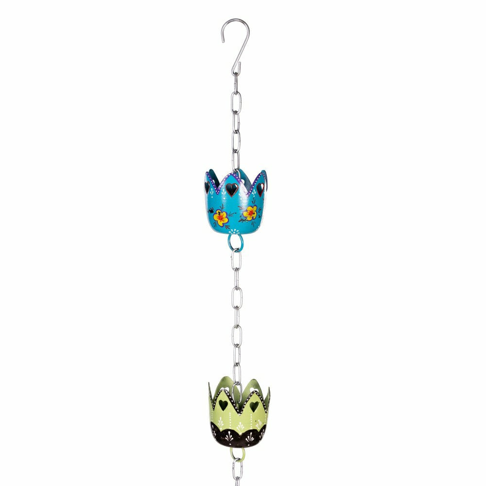 Tropical Oasis Rain Chain, Hand Painted Metal Basket, 96" | Plow & Hearth