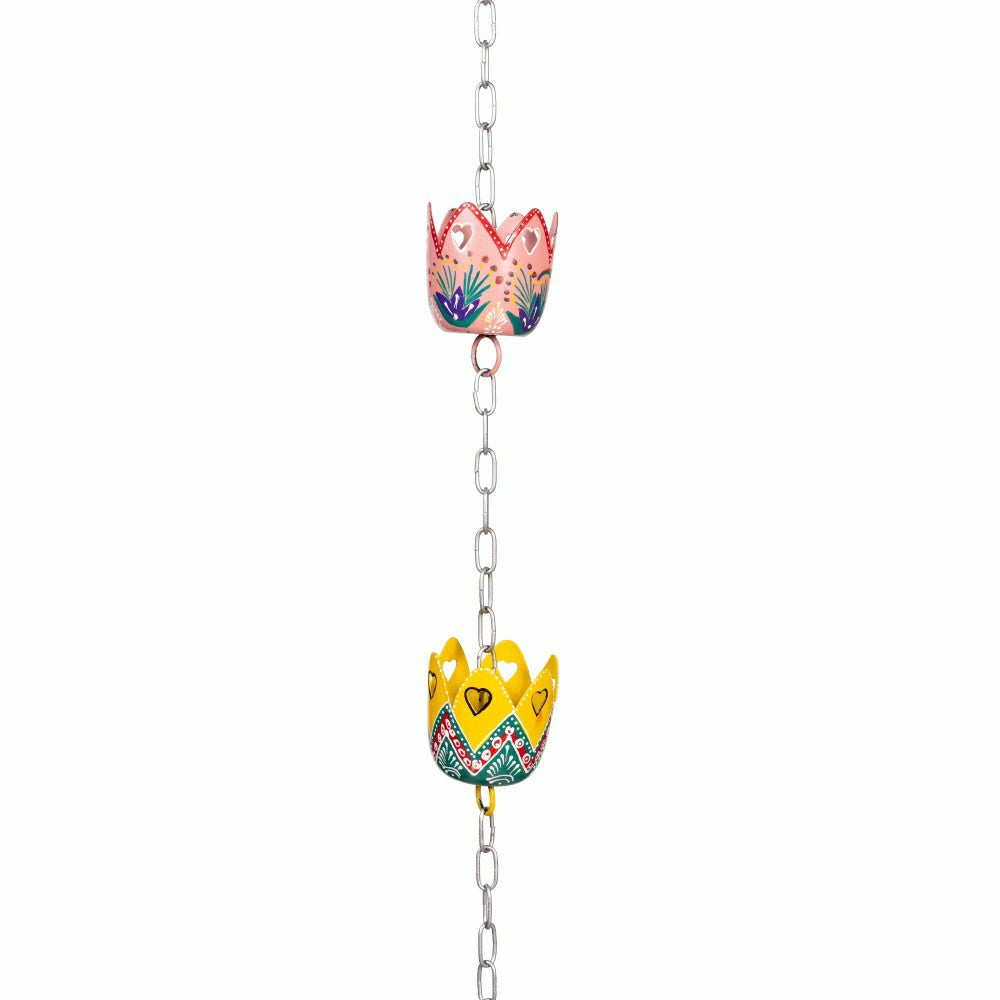 Tropical Oasis Rain Chain, Hand Painted Metal Basket, 96" | Plow & Hearth