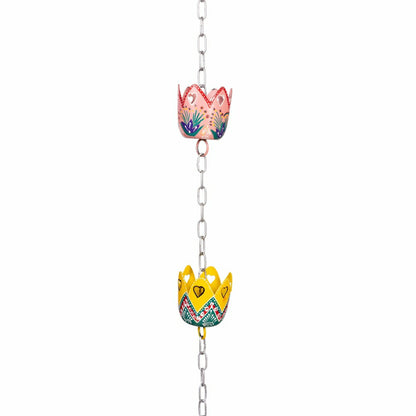 Tropical Oasis Rain Chain, Hand Painted Metal Basket, 96" | Plow & Hearth