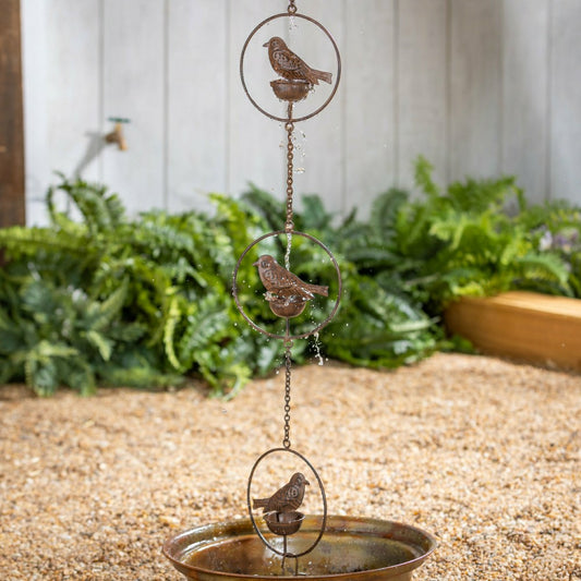 Cottage Garden Rain Chain, Metal, Bronze Bird, 72" | Plow & Hearth