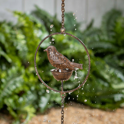 Cottage Garden Rain Chain, Metal, Bronze Bird, 72" | Plow & Hearth