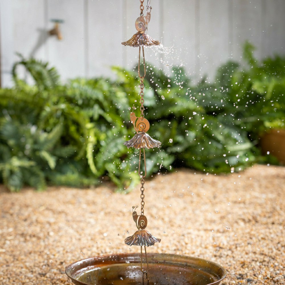 Cottage Garden Rain Chain, Metal Snail & Mushroom, 72" | Plow & Hearth