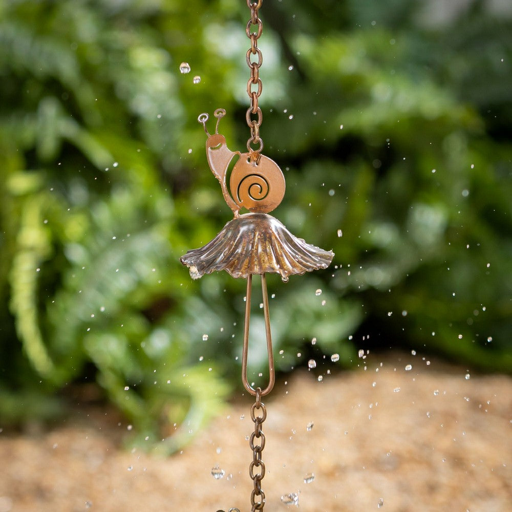 Cottage Garden Rain Chain, Metal Snail & Mushroom, 72" | Plow & Hearth
