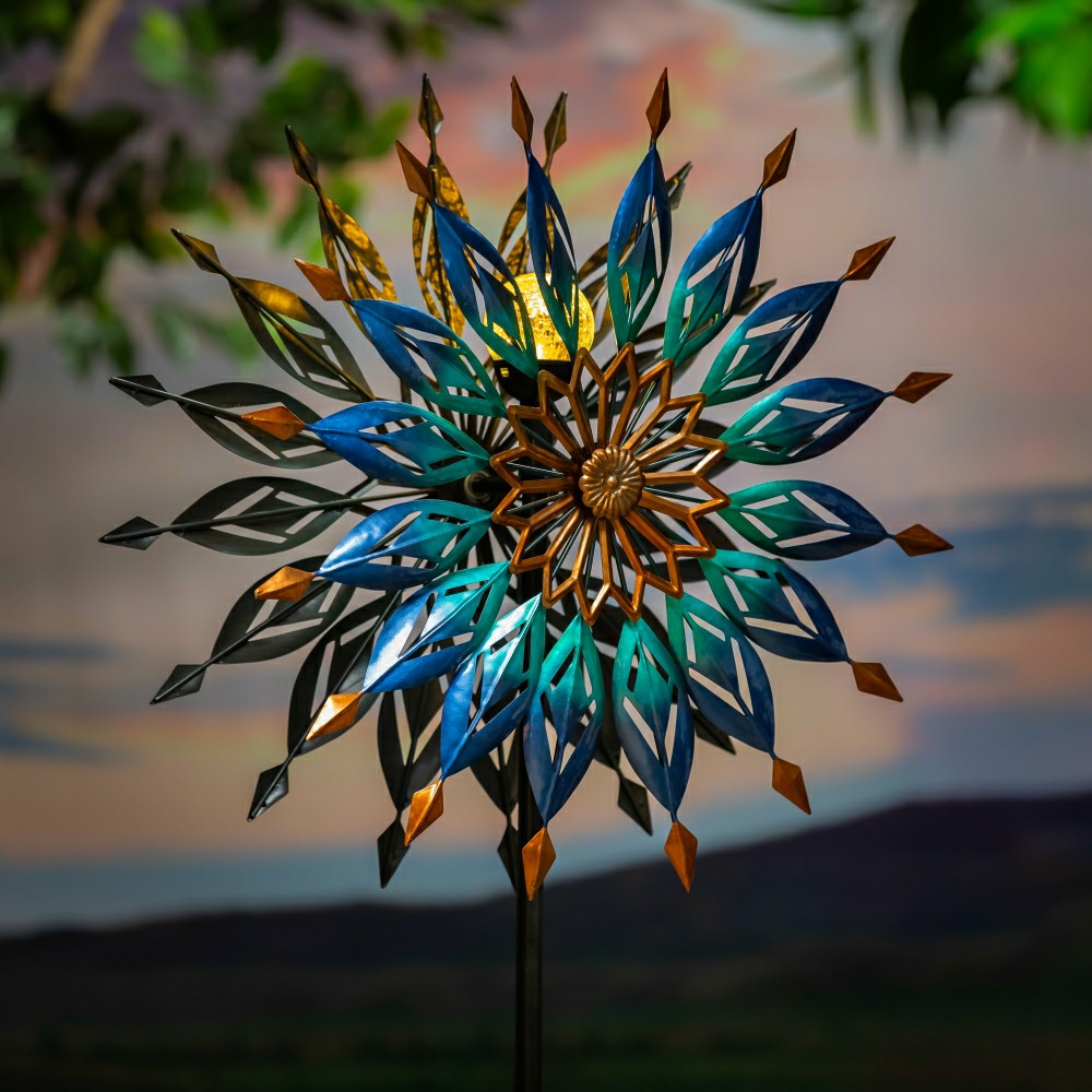 Metal Wind Spinner, Blue Butterfly & Flowers, 74"H | Plow & Hearth