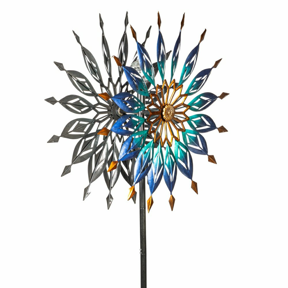 Metal Wind Spinner, Blue Butterfly & Flowers, 74"H | Plow & Hearth