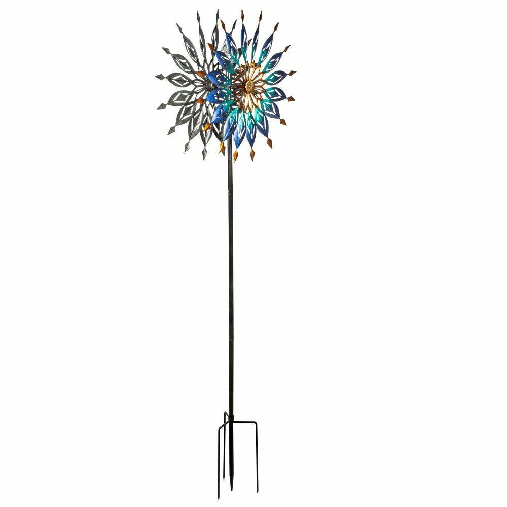 Metal Wind Spinner, Blue Butterfly & Flowers, 74"H | Plow & Hearth