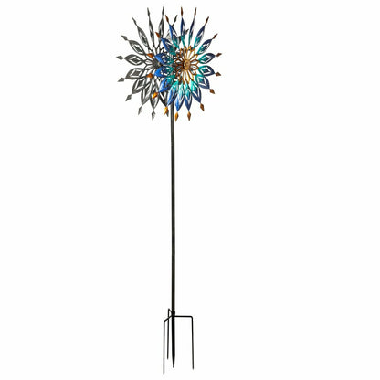 Metal Wind Spinner, Blue Butterfly & Flowers, 74"H | Plow & Hearth