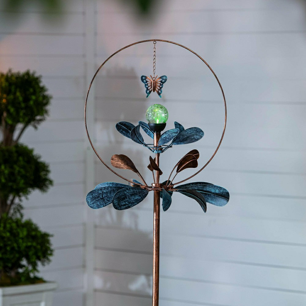Sphere Flower Solar Metal Wind Spinner, 87"H | Plow & Hearth