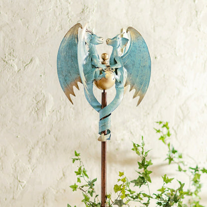 56" Antique Blue Dual Dragon Metal Yard Spinner | Plow & Hearth