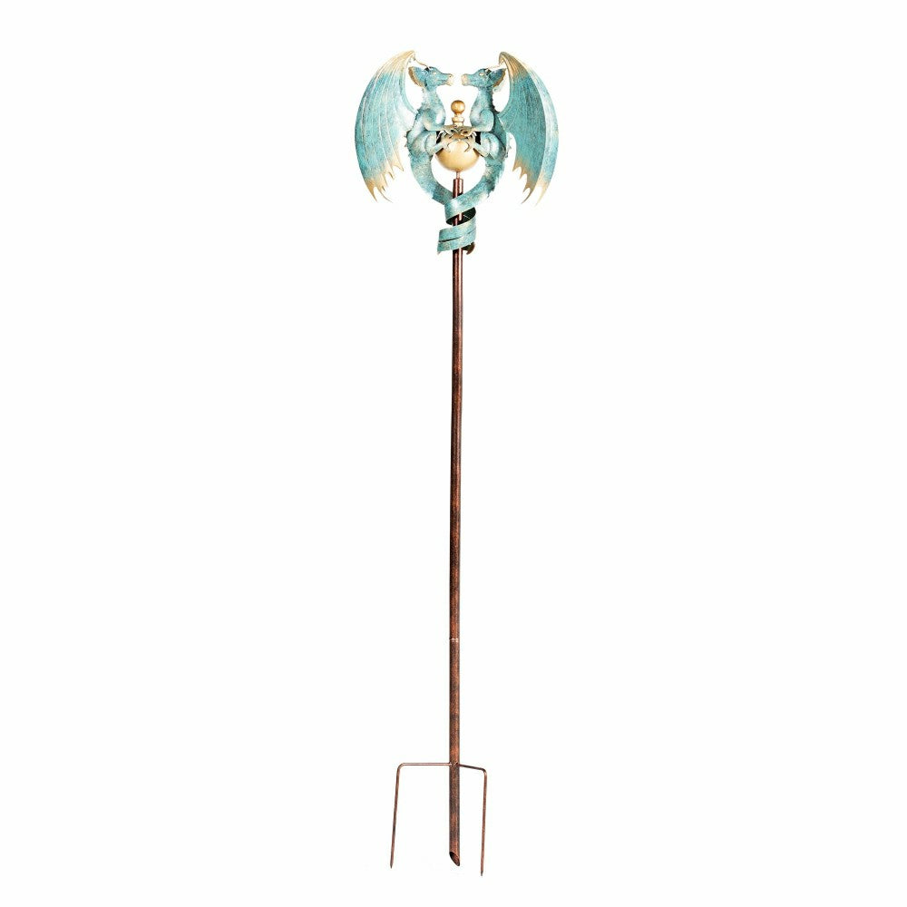 56" Antique Blue Dual Dragon Metal Yard Spinner | Plow & Hearth