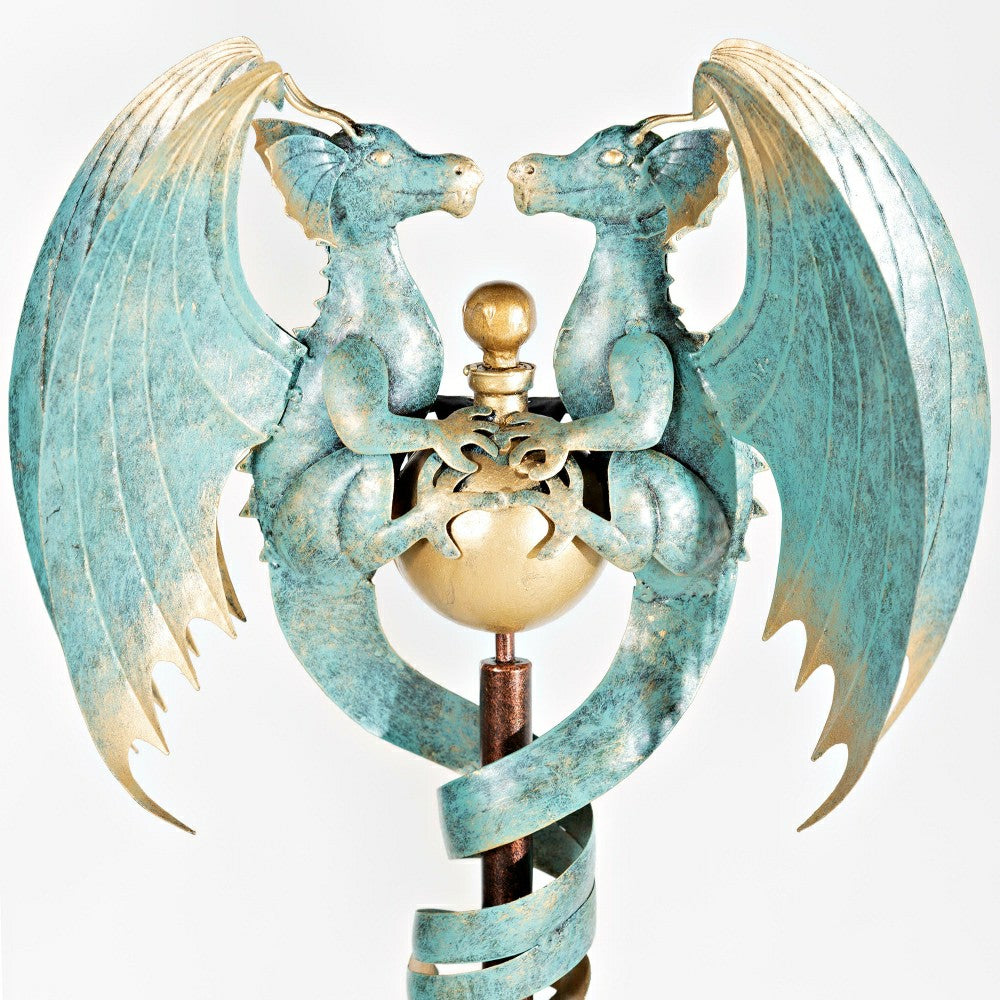 56" Antique Blue Dual Dragon Metal Yard Spinner | Plow & Hearth