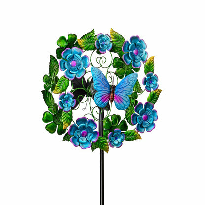 Solar Metal Wind Spinner, Blueflower & Butterfly, 74"H | Plow & Hearth