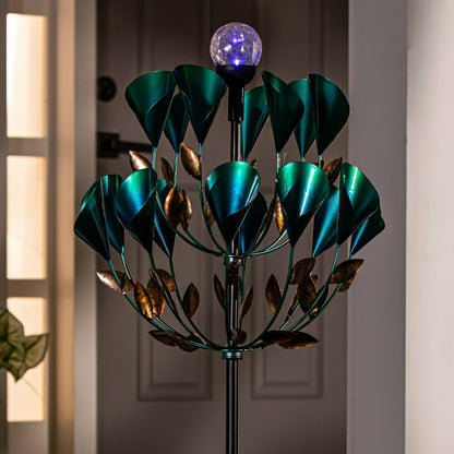 Solar Metal Wind Spinner, Blue Butterfly & Flowers, 74"H | Plow & Hearth
