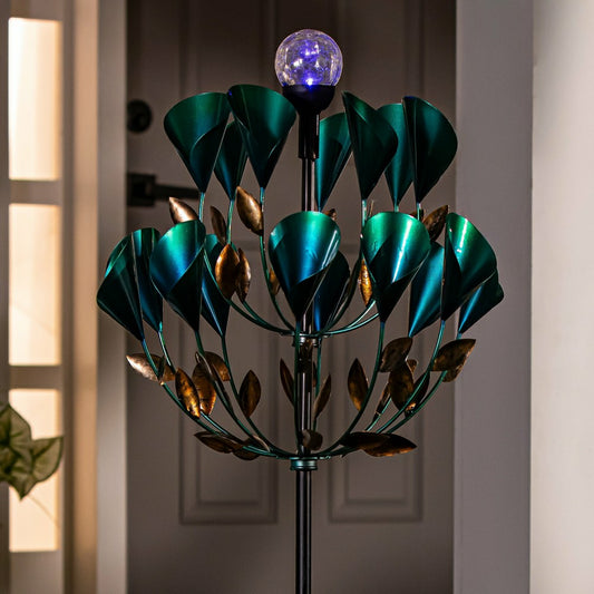 Solar Metal Wind Spinner, Blue Butterfly & Flowers, 74"H | Plow & Hearth