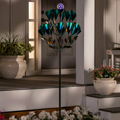 Solar Metal Wind Spinner, Blue Butterfly & Flowers, 74"H | Plow & Hearth
